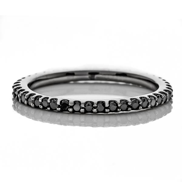 NATURAL BLACK DIAMONDS IN SHARED PRONG BLACK GOLD RING