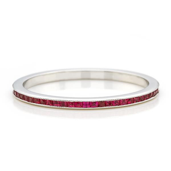 WHITE GOLD MINI CHANNEL HOLDS FRENCH CUT RUBY BAGUETTES