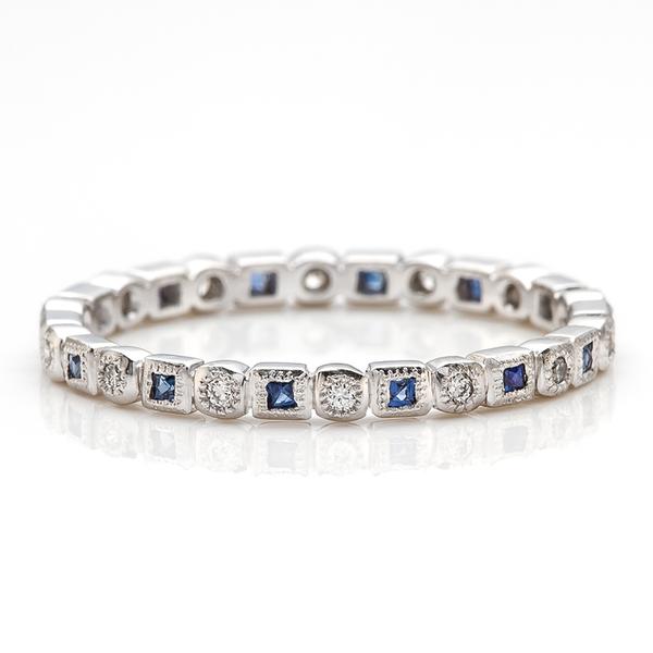 WHITE GOLD ROUND AND SQUARE BEZELS SET WITH DIAMONDS AND SAPPHIRES