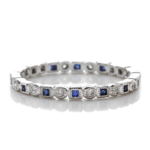 WHITE GOLD SQUARE AND ROUND BEZELS SET WITH DIAMONDS AND SAPPHIRES