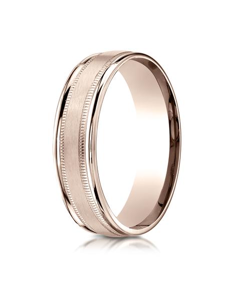 14k Rose Gold 6mm Comfort-Fit Satin Finish Center with Millgrain and Bright Edge