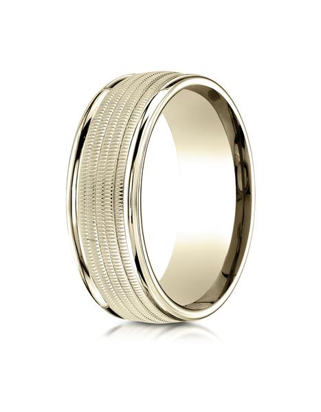 Yellow Gold 8mm Comfort-Fit multi coin edge center high polish round edge Design band