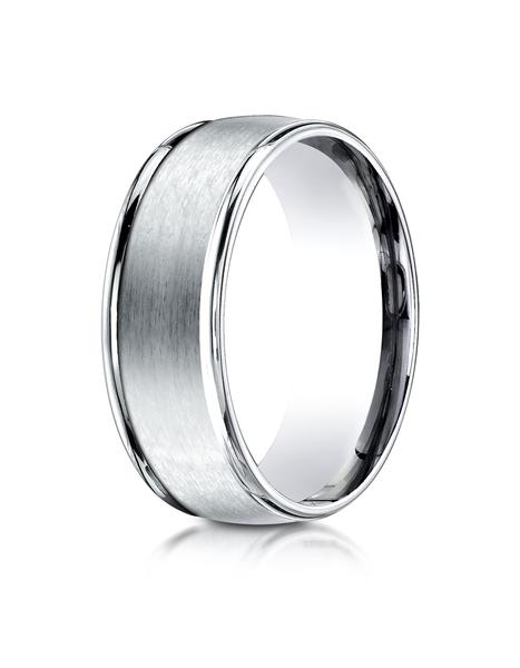 White Gold 8mm Comfort-Fit Satin Finish High Polished Round Edge Carved Design Band