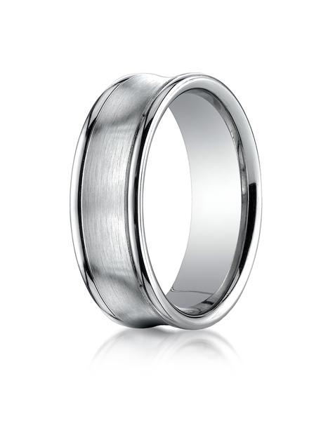 White Gold 75mm Comfort-Fit Satin-Finished Concave Round Edge Carved Design Band