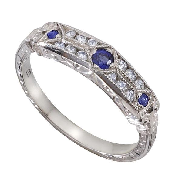 VICTORIAN STYLE DIAMOND AND SAPPHIRE WEDDING RING HAND MADE GOLD OR PLATINUM