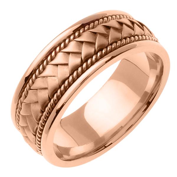 14KT WEDDING RING ROSE GOLD WITH FLAT BRAID 7mm