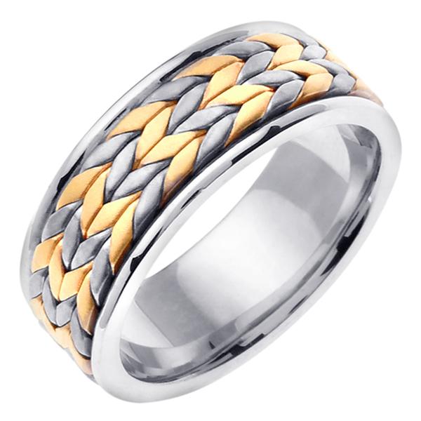14KT WHITE AND YELLOW GOLD WEDDING RING TWO BRAIDS 8MM