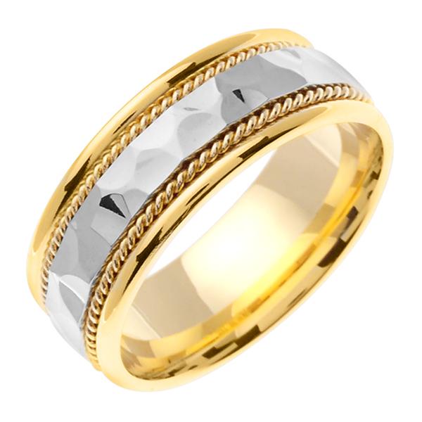 14KT WEDDING RING HAMMERED CENTER WITH TWISTS 75MM