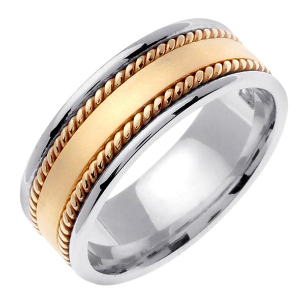 14KT TWO TONE WEDDING RING SATIN CENTER BRIGHT EDGES 8MM