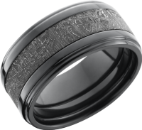 Zirconium 10mm flat band with grooved edges with an inlay of authentic Gibeon meteorite