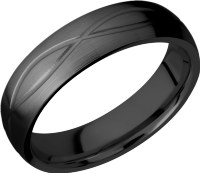 Zirconium 6mm domed band with a laser-carved infinity pattern