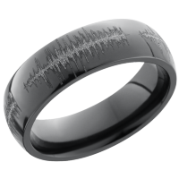 Zirconium 6mm domed band with a laser-carved soundwave