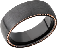 Zirconium 8mm domed band with 14K rose gold sidebraid edging