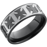 Zirconium 8mm flat band with a laser-carved maltese pattern
