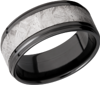 Zirconium 9mm flat band with an inlay of authentic Gibeon Meteorite