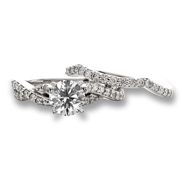 18K WHITE GOLD TWO PIECE SET SHAPED TO FIT WIT H PAVE DIAMONDS