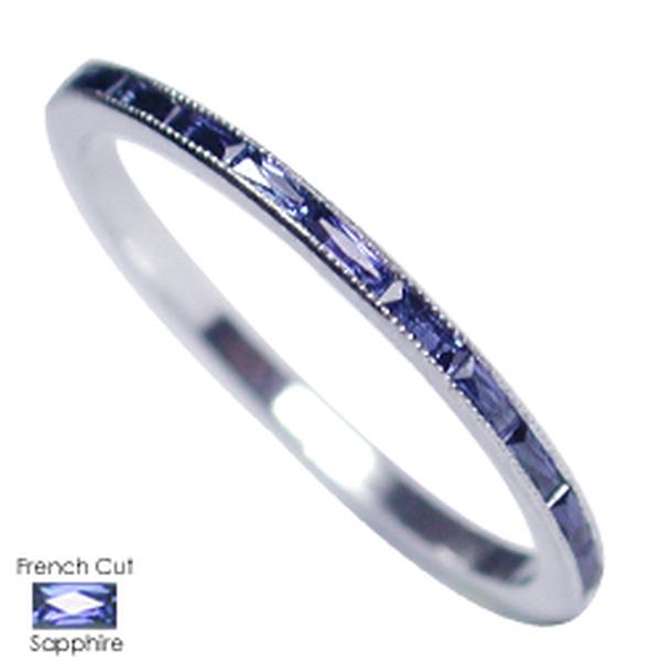 PLATINUM ETERNITY WEDDING RING WITH FRENCH CUT SAPPHIRES 13MM