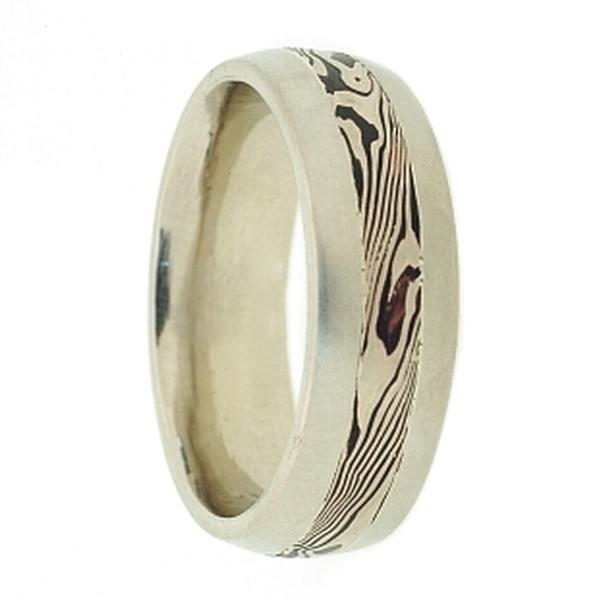 WEDDING RING PLATINUM, SILVER AND WHITE GOLD MOKUME WITH WHITE EDGES 7MM