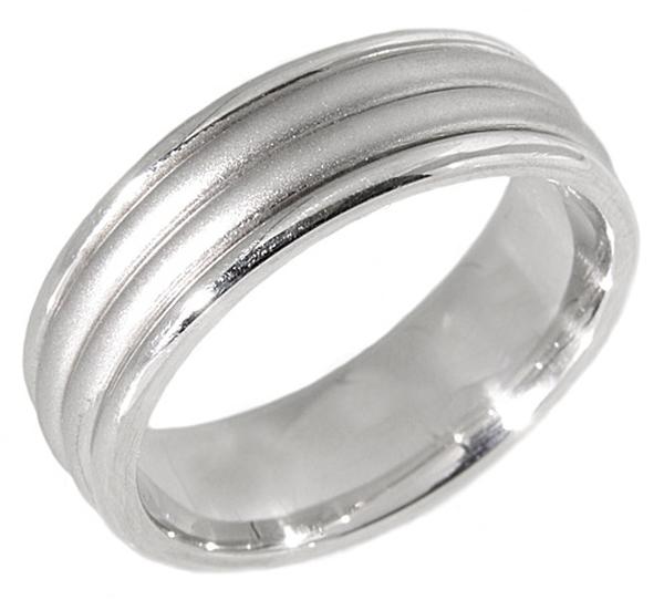 14 KT WEDDING RING WITH RIBS AND SATIN FINISH 7MM