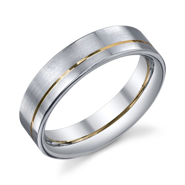 FLAT WEDDING RING SATIN FINISH WITH CONTRASTING BRIGHT ACCENT 6MM