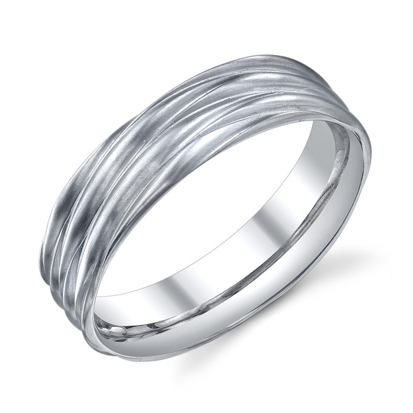 SATIN FINISH WEDDING RING WITH SCULPTURED GROOVES ON SURFACE 6MM