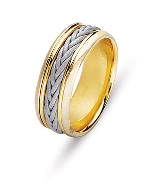 14KT WEDDING RING TWO TONE WITH FLAT BRAID 8MM