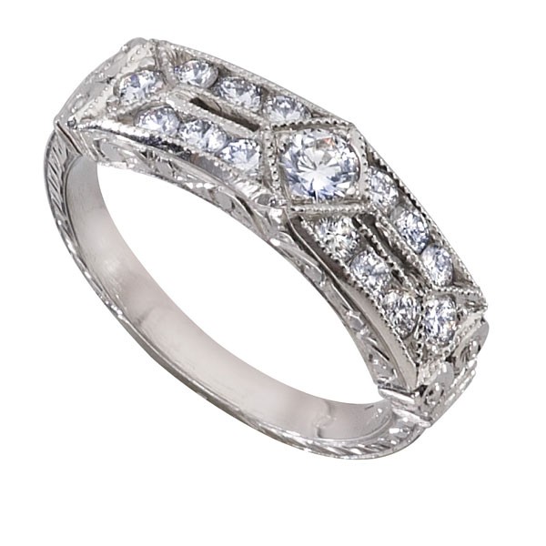 ENGRAVED VICTORIAN STYLE DIAMOND RING GOLD OR PLATINUM