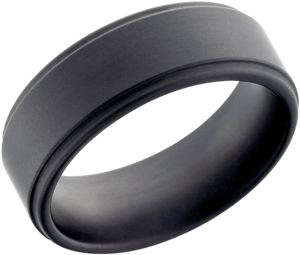 Tungsten Ceramic 8mm flat band with grooved edges