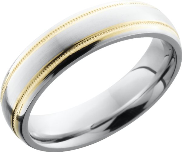Cobalt chrome 6mm domed band with 14K Yellow Gold reverse milgrain detail