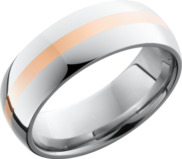 Cobalt chrome 8mm domed band with a 2mm inlay of 14K rose gold