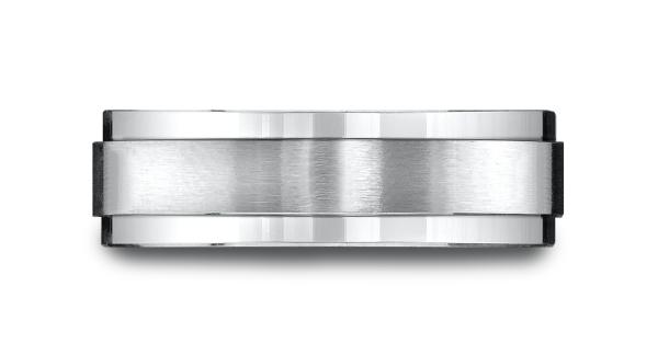 White Gold 7mm Comfort-Fit Satin-Finished with High Polished Drop Edge Band