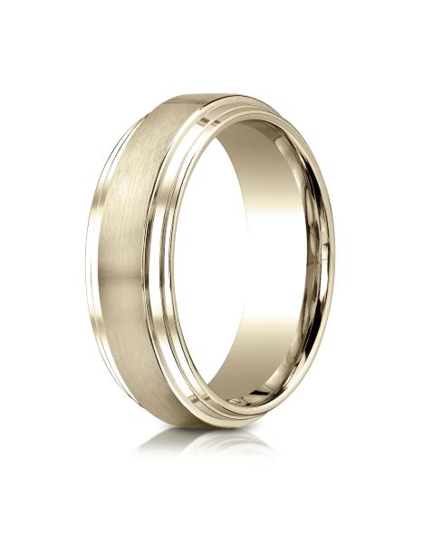 Yellow Gold 8mm Comfort-Fit Satin-Finished Step Edge Carved Design Band