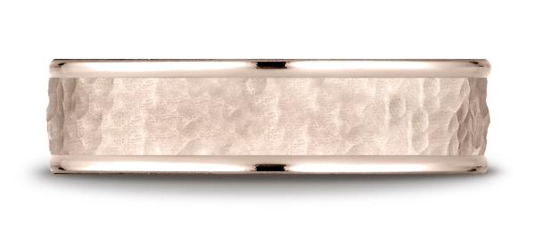 14k Rose Gold Comfort Fit 6mm High Polish Edge Hammered Center Design Band