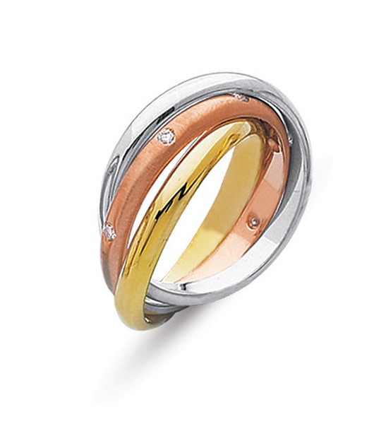 TRICOLOR ROLLING RING WITH DIAMONDS IN GOLD