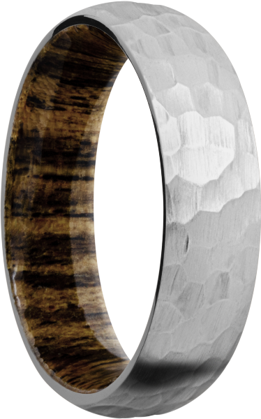Hammered Titanium 6mm domed band lined in Bocote hardwood