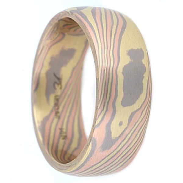 TRI COLOR GOLD MOKUME WEDDING RING WOODGRAIN PATTERN SOLID FORGED