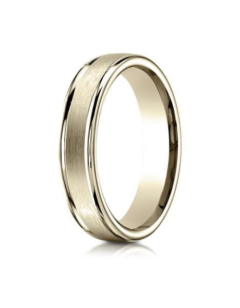 Yellow Gold 4mm Comfort-Fit Satin-Finished High Polished Round Edge Carved Design Band
