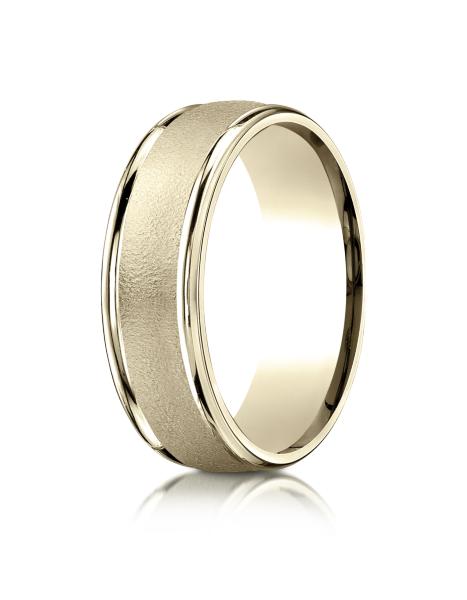 Yellow Gold 7mm Comfort-Fit Wired-Finished High Polished Round Edge Carved Design Band