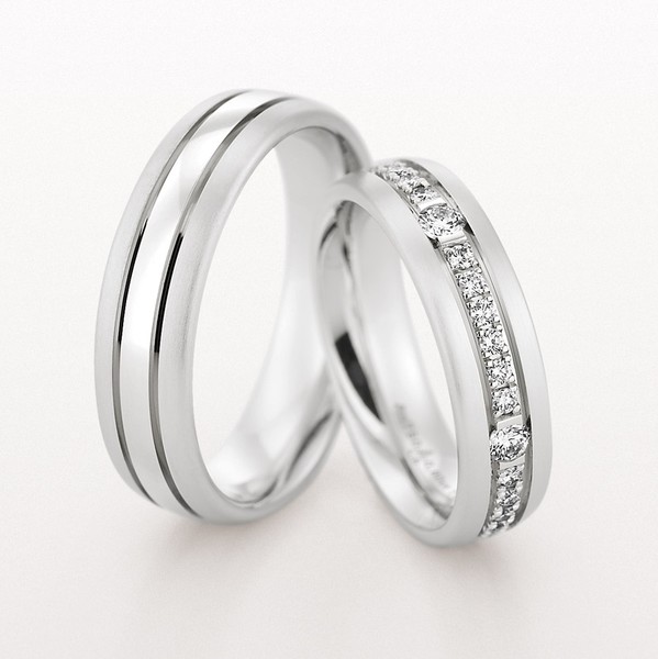 WEDDING RING SATIN FINISH WITH DIAMONDS IN CENTER 5.5MM - RING ON RIGHT