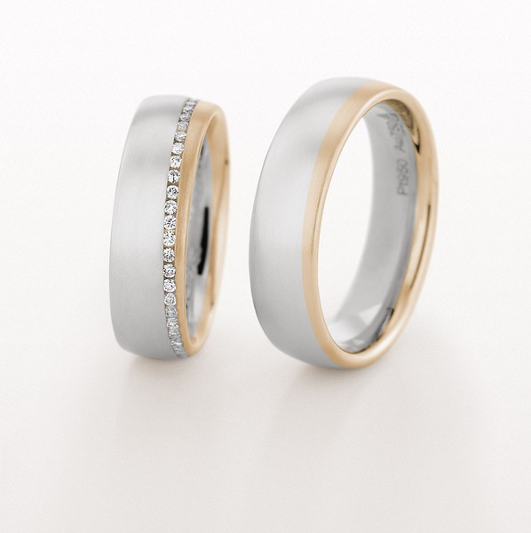 WEDDING RING SATIN FINISH ROSE AND WHITE GOLD 6MM - RING ON RIGHT