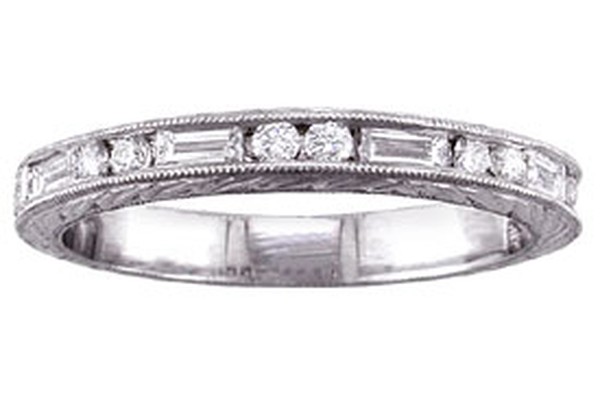 BAGUETTE AND ROUND DIAMONDS CHANNEL SET BAND GOLD OR PLATINUM 2.3MM