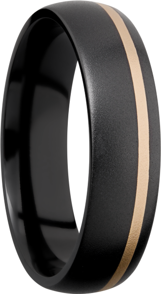 Zirconium 6mm domed band with an off center inlay of 14K yellow gold