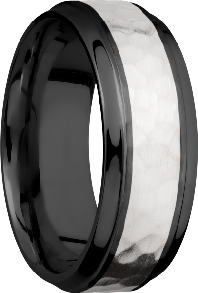 Zirconium 8mm beveled band with an inlay of sterling silver