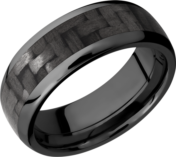 ZIRCONIUM 8MM DOMED BAND WITH A 5MM INLAY OF BLACK CARBON FIBER