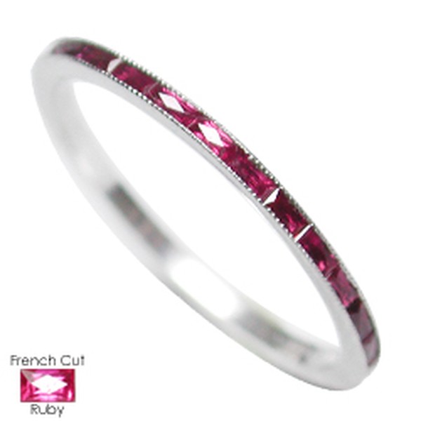 PLATINUM ETERNITY WEDDING RING WITH FRENCH CUT RUBY BAGUETTES 1.3MM