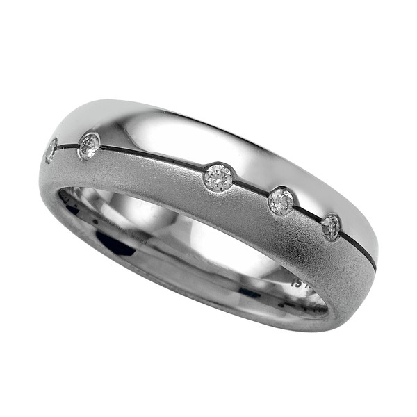 WEDDING RING BRIGHT AND SATIN FINISH WITH GROOVE AND DIAMONDS 5MM