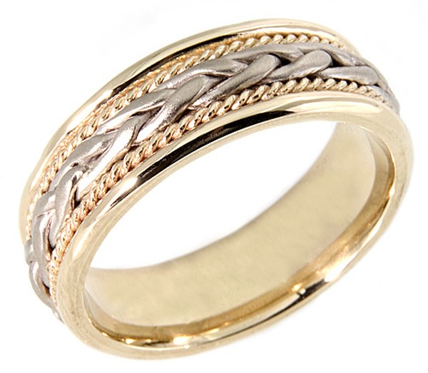 14 KT TWO TONE WEDDING RING WITH CENTER BRAID 7MM