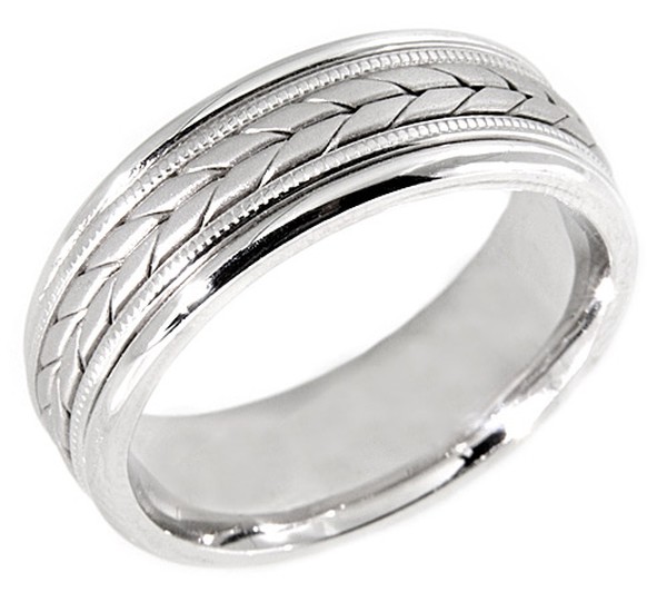 14 KT WEDDING RING WITH FLAT BRAID IN CENTER 8MM