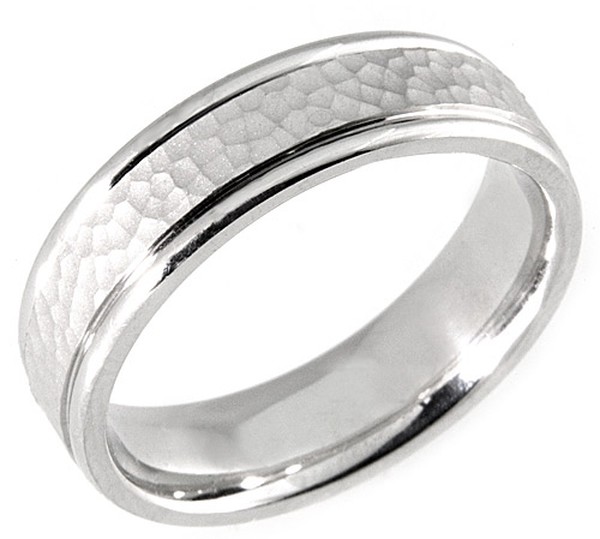 14KT WHITE GOLD WEDDING RING WITH HAMMERED SURFACE 6MM