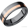 7 mm wide/Flat/Tantalum band with one 2 mm Off Center inlay of 14K Rose Gold.